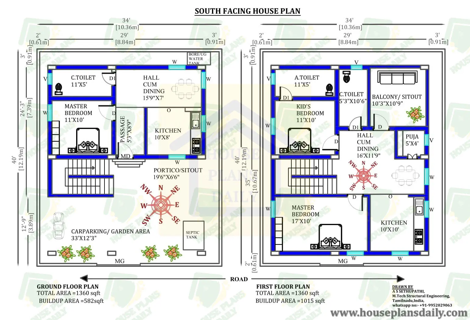 34x40 South Facing Duplex Home Design As Per Vastu