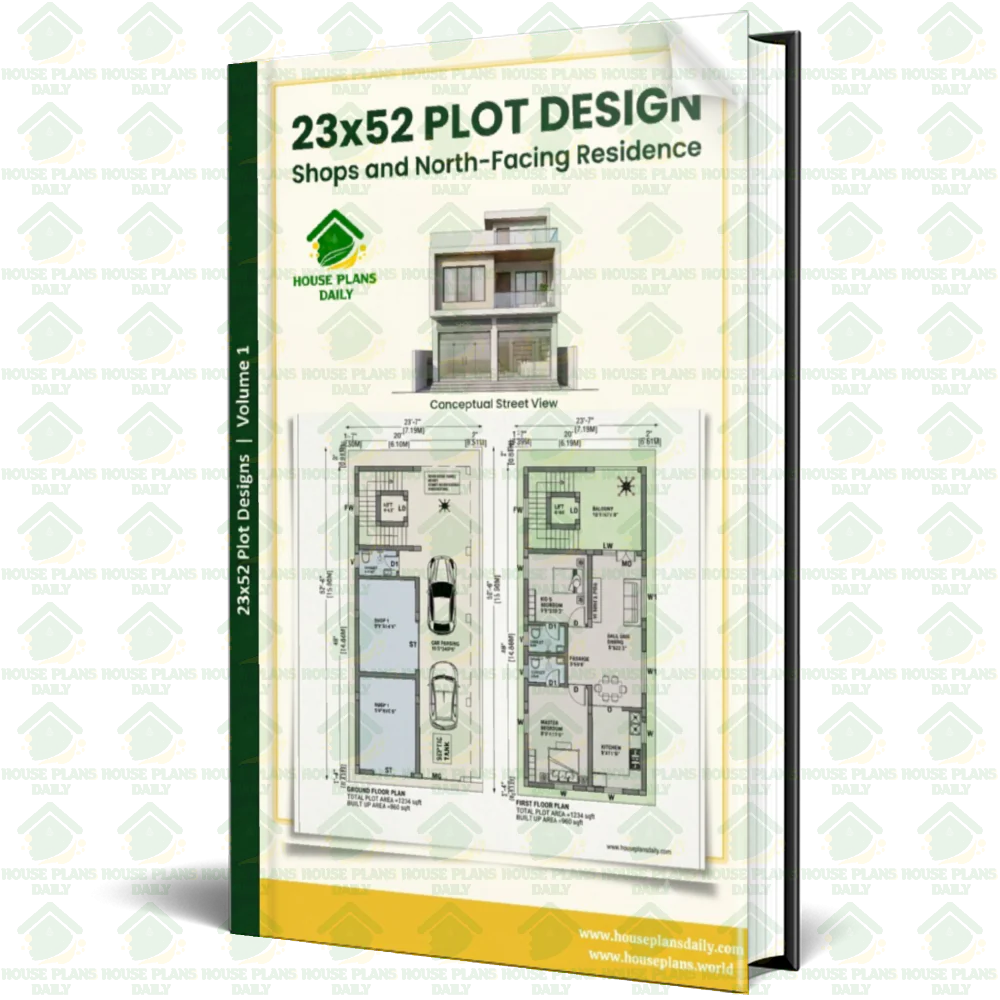 23x52 Plot Design Shops and North Facing Residence