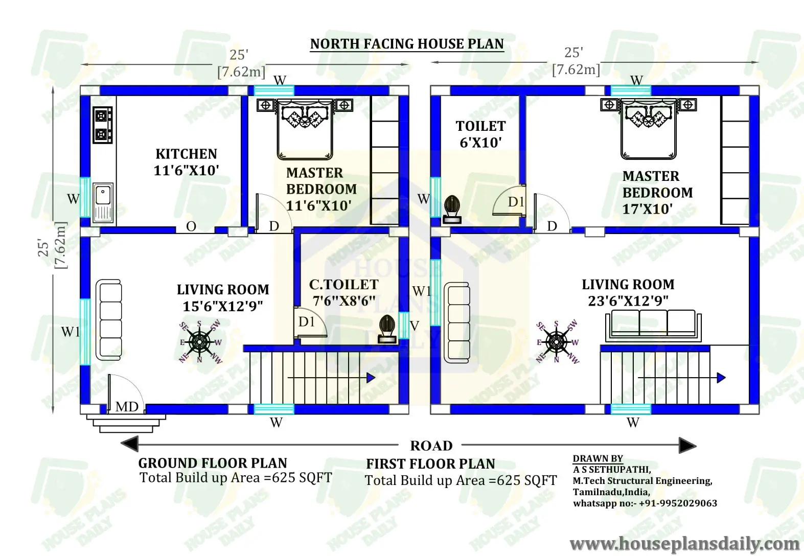 25x25 North Face Home Design with Vastu Shastra