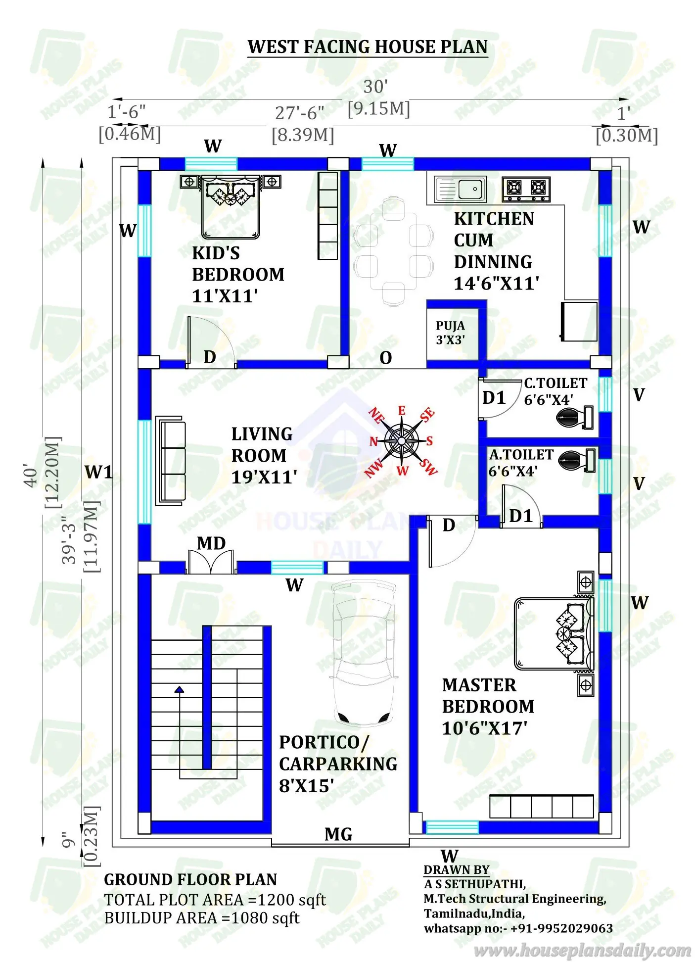 1200 sq ft Floor Plan | 2 Bedroom Floor Plan | 2Bedroom House Building Plans