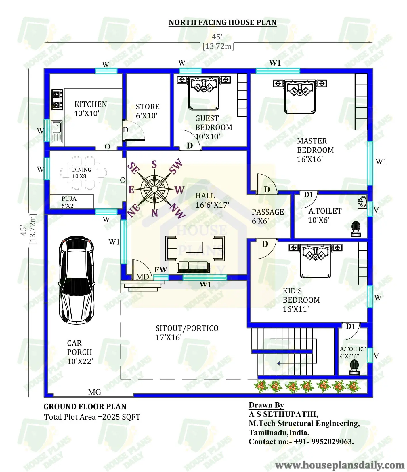 North Facing House Design As Per Vastu | 2 Storey House Plan