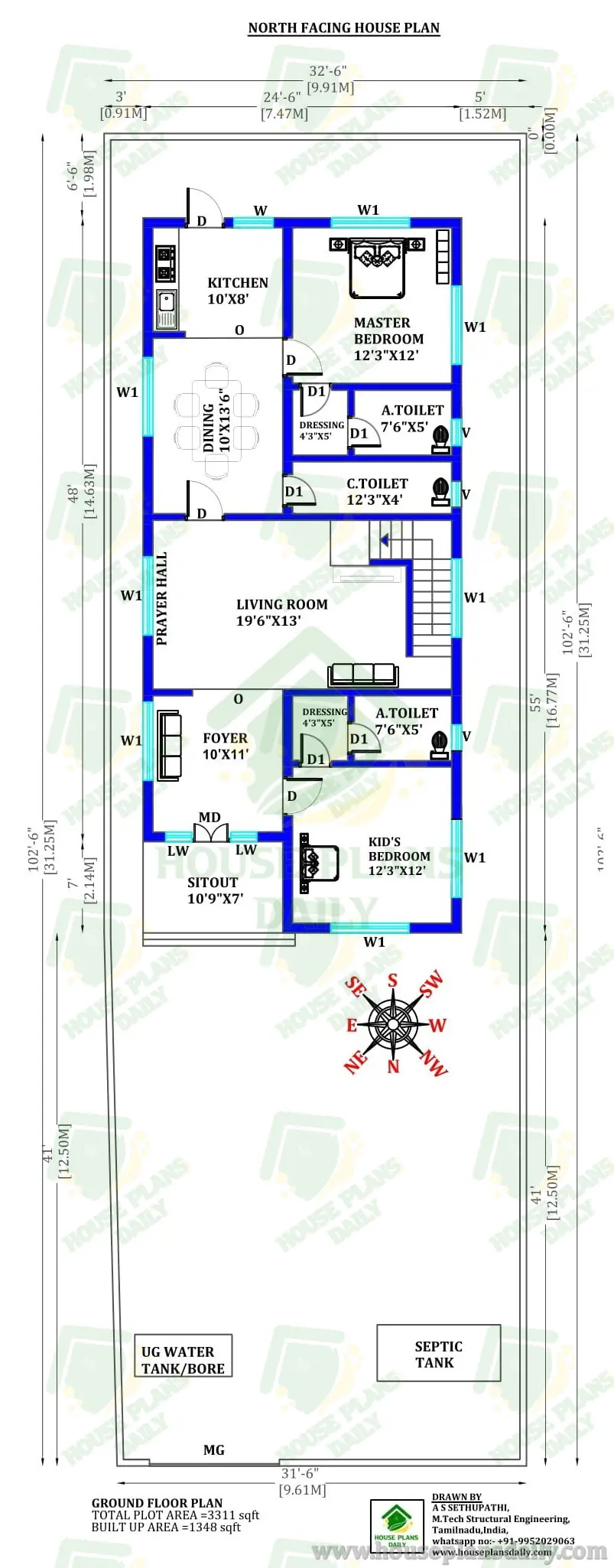 NORTH FACING DUPLEX HOUSE PLAN | 4BHK DUPLEX PLAN