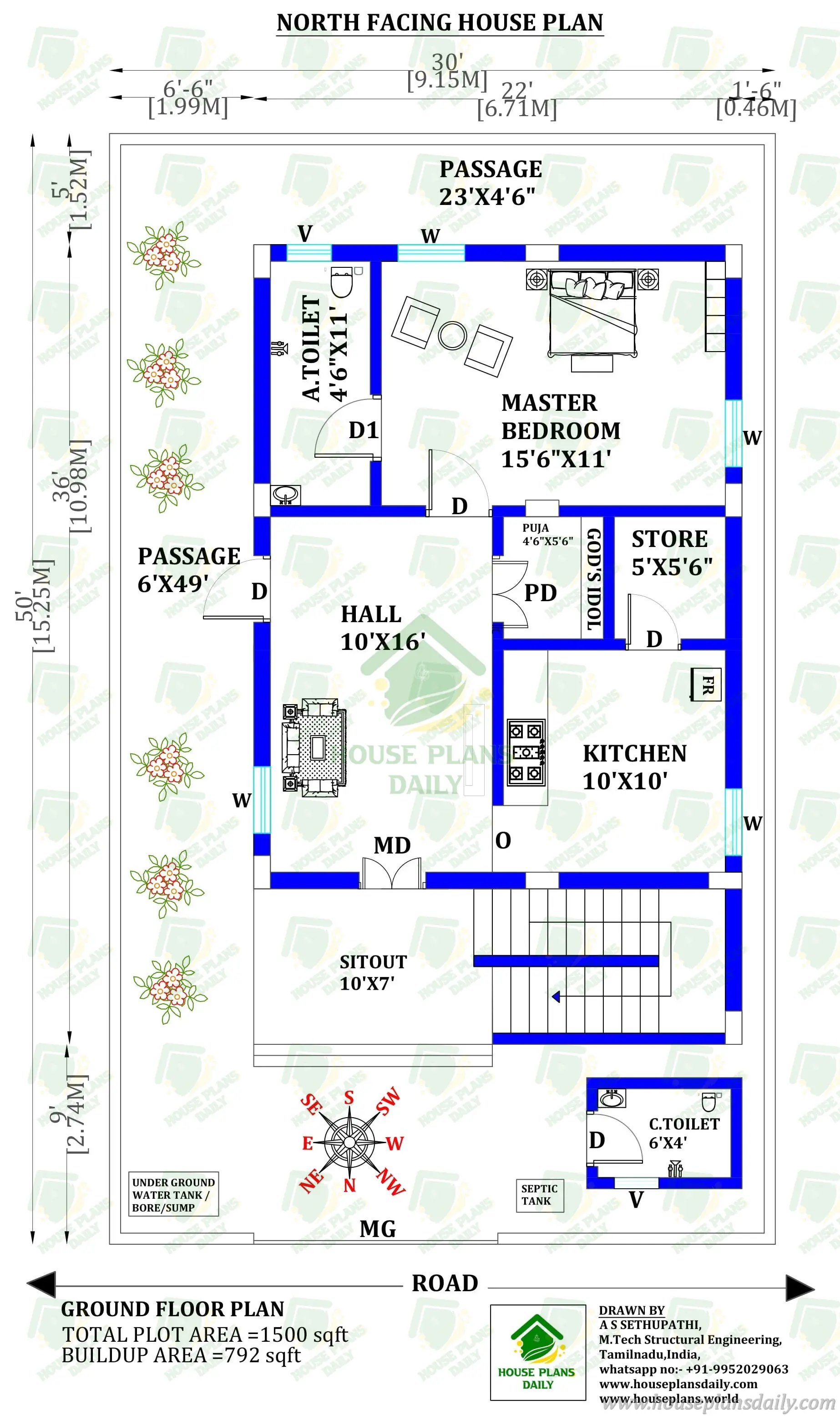 Single Bedroom House Layout Indie | North Facing Vastu Plan Single Bedroom House Layout India featur
