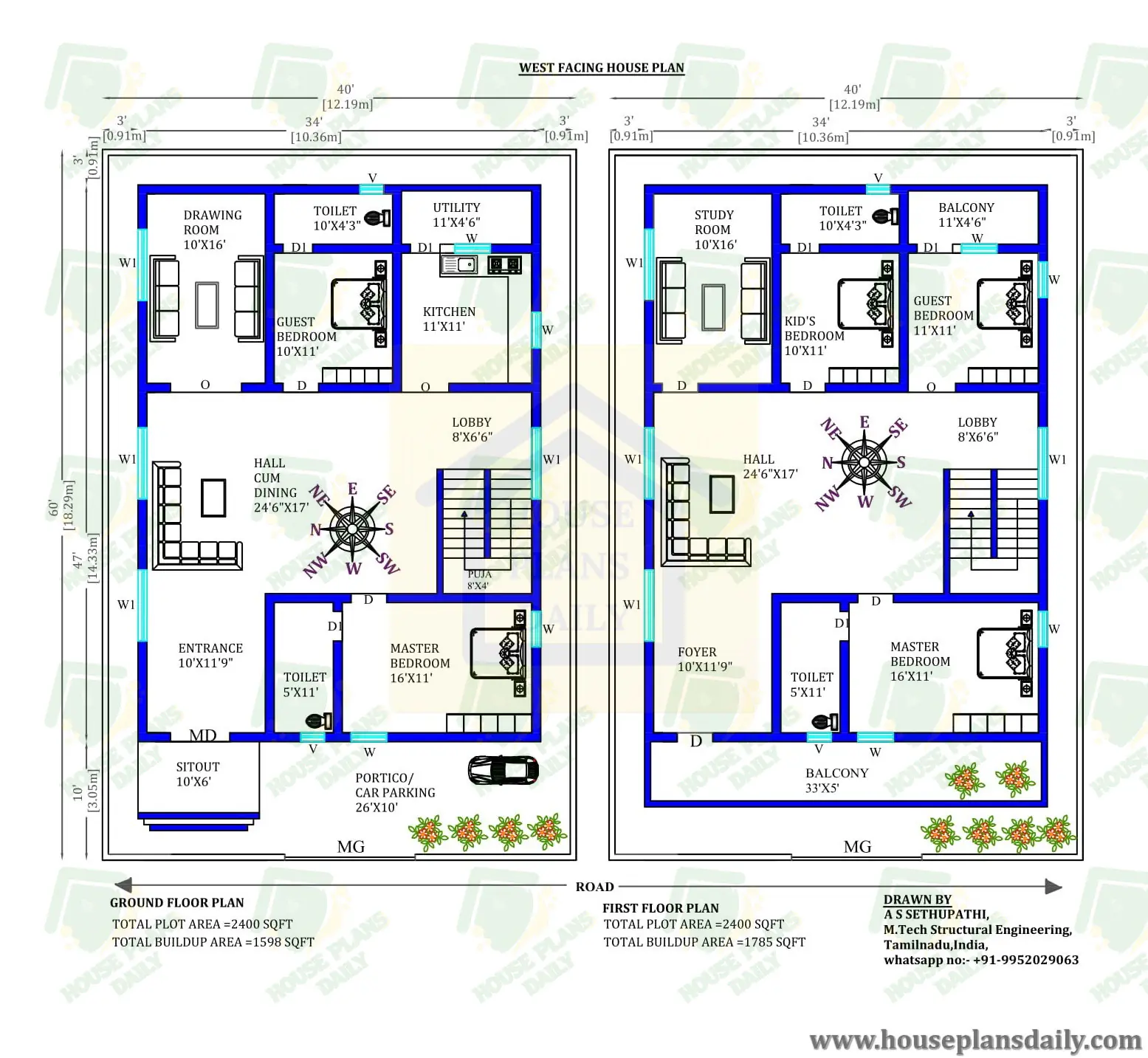 Ghar Ka Naksha | Vastu West Facing House Plan