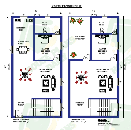 20x40 North facing house design