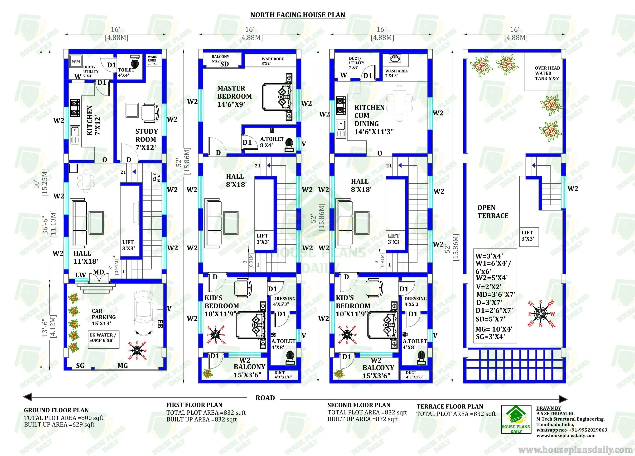 3BHK Duplex House Plan | North Facing Vastu Plan | 800 SQFT Home