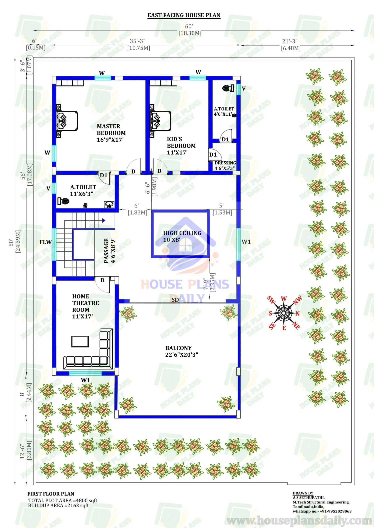 High Ceiling House Plans | East Facing House Plans | Home Plans