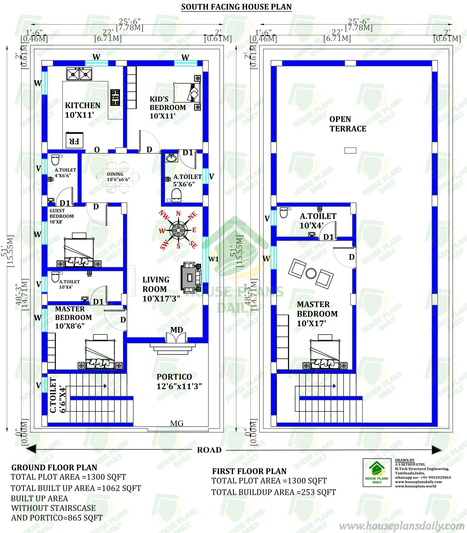 4 Bedroom South Facing House Plan | Two Storey Residential House Plan