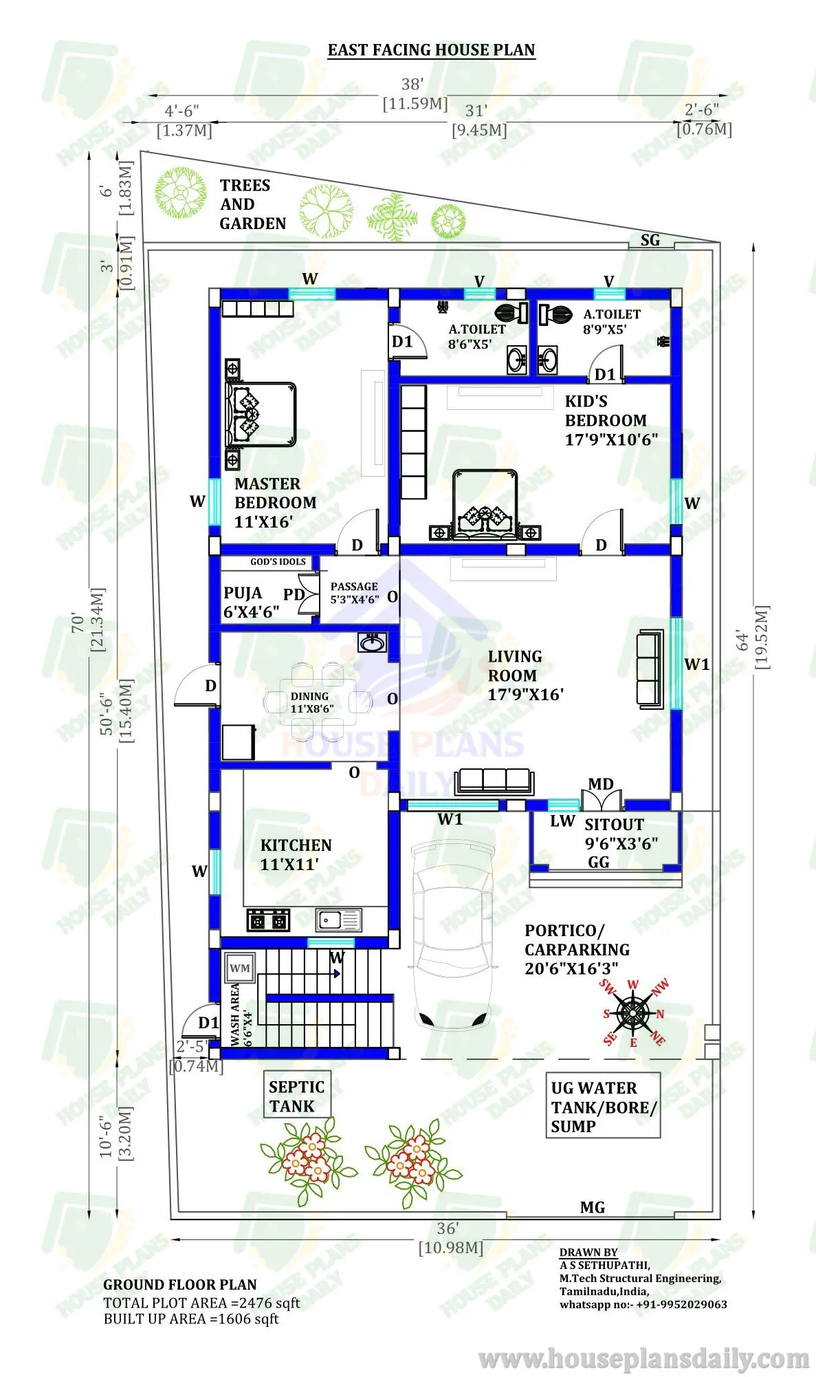 2500 Sqft House Plan | East Facing Home | 2 Bedroom Home Plan