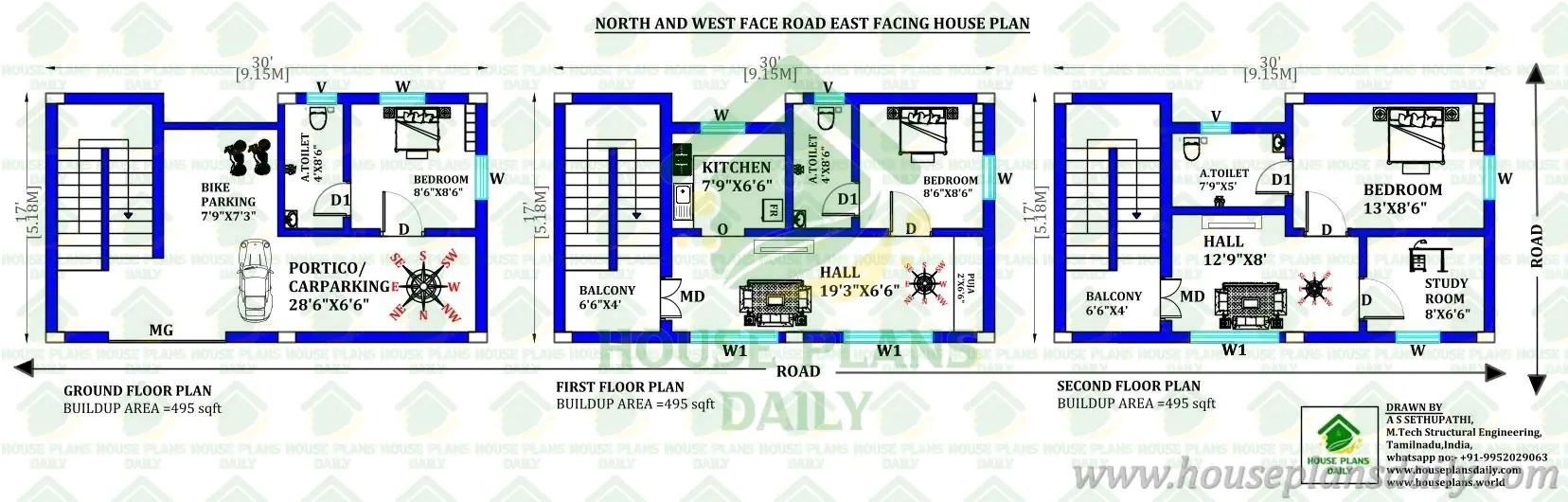 East Facing House Plan with Vastu  | 495 Sqft Gplus2 House Design