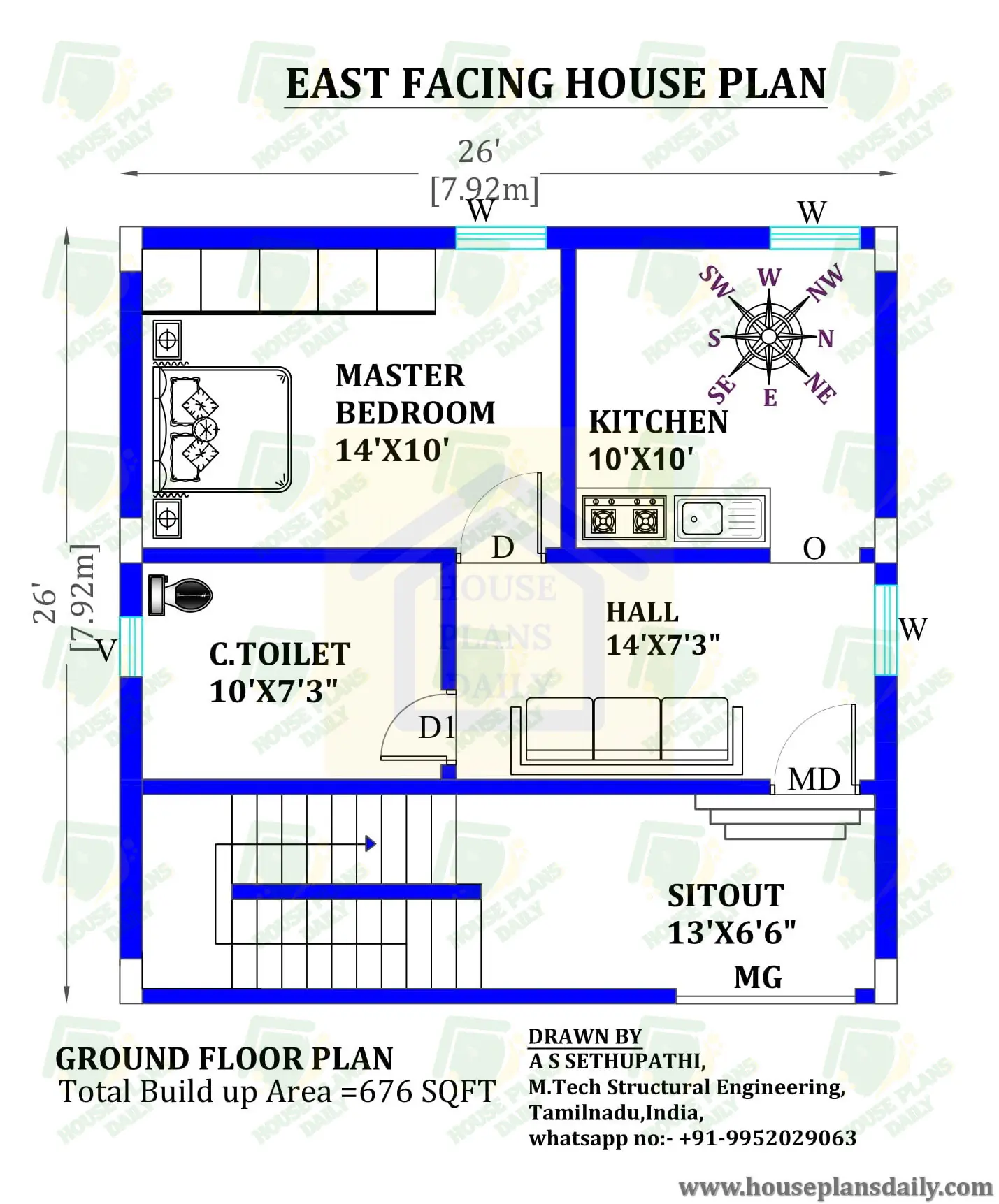 26x26 East Facing Vastu Plan
