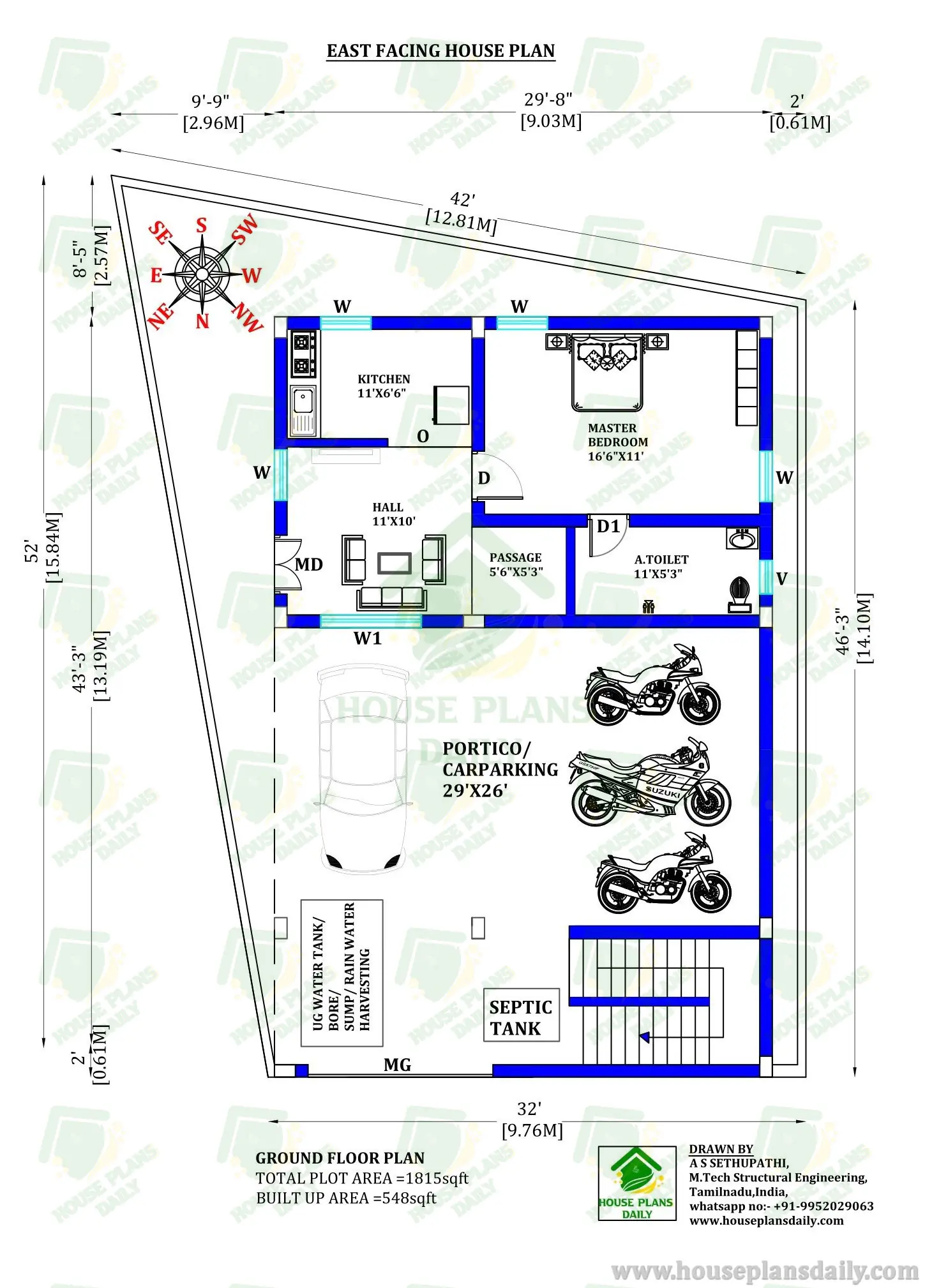 1BHK House | 1 BHK Floor Plan | East and West Facing House