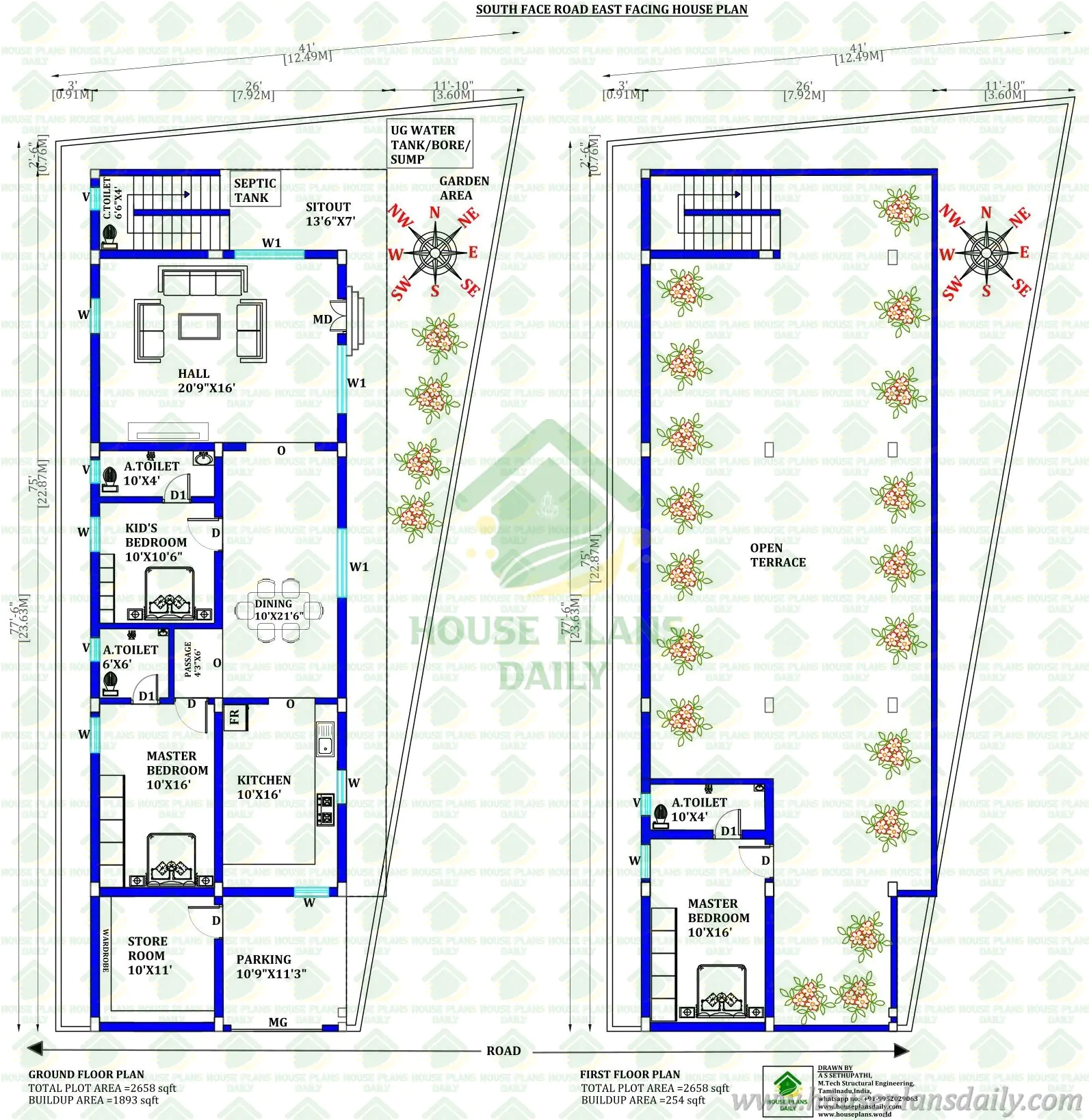 41x77 East Facing 3BHK House Plan | 2658 Sqft Vastu
