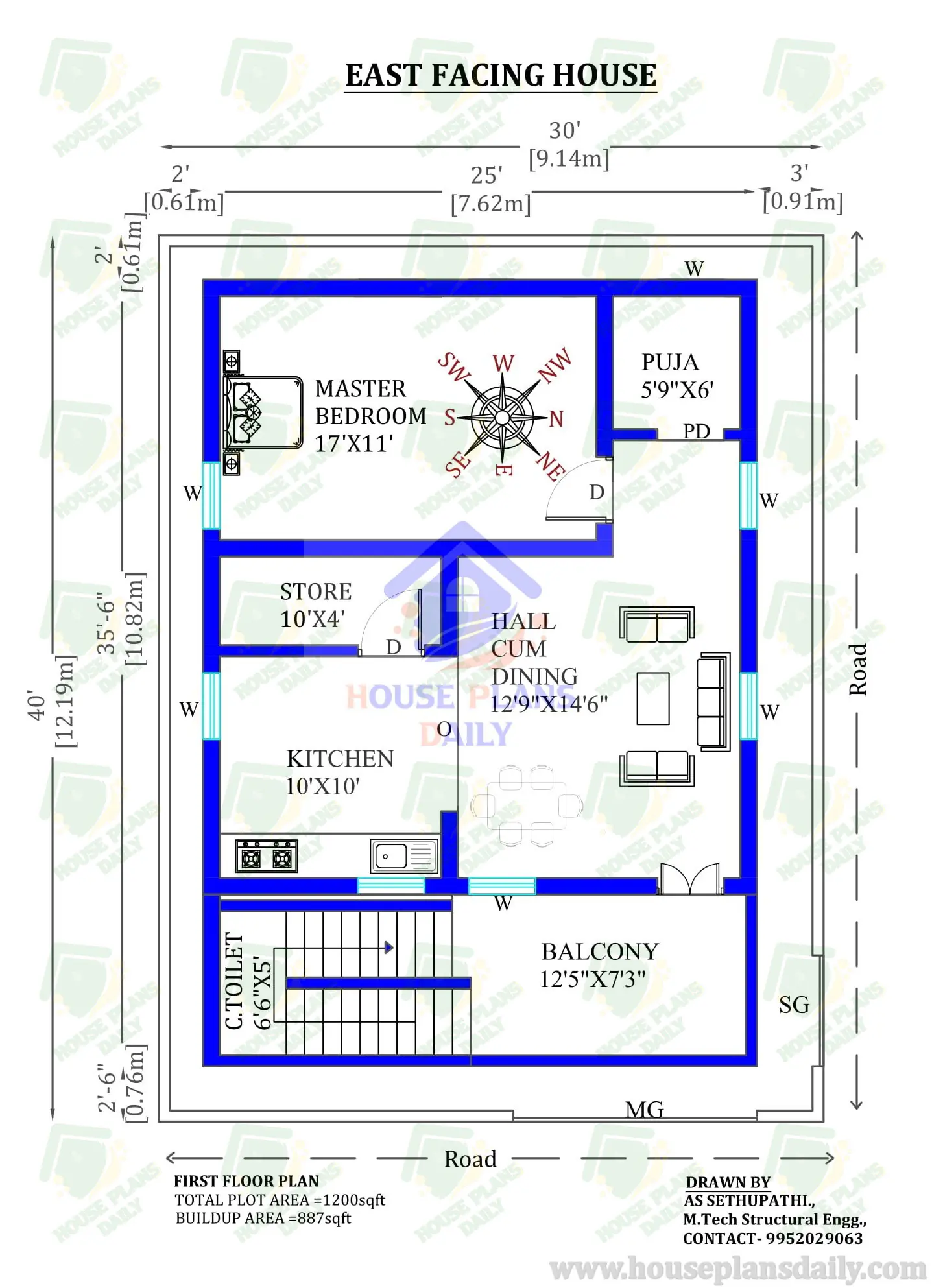 30x40 East facing G1 Residential House Plan| as per vastu