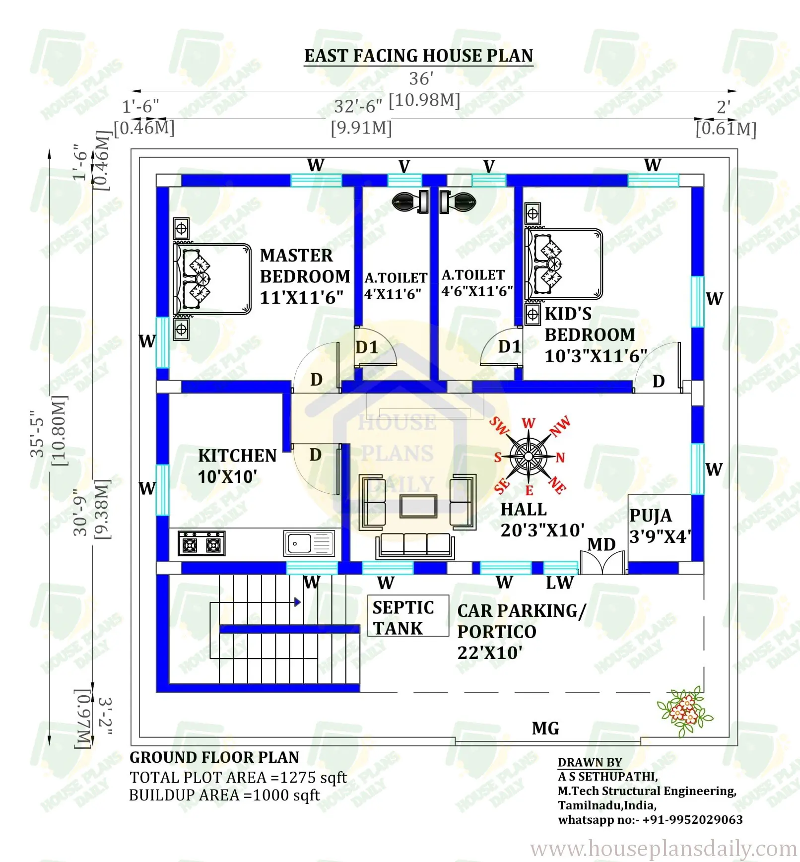 East Face House Plans with Vastu | East Face House Plan Vastu