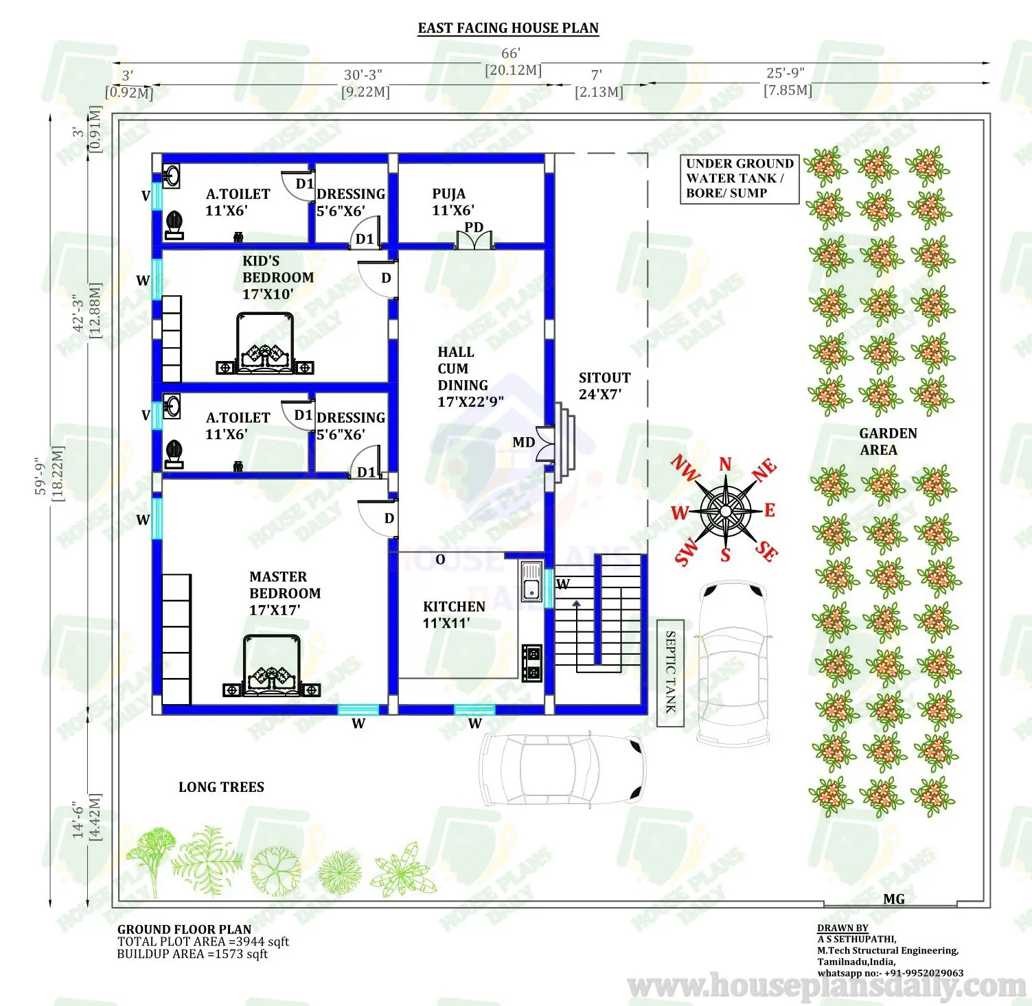 Rent House Plan | East Facing House | 2 Bed House Design Plan