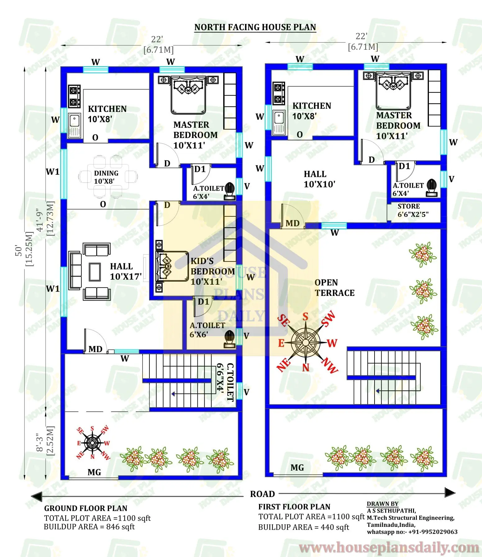 North Facing House Vastu Plan | 22x50 Ghar Ka Naksha