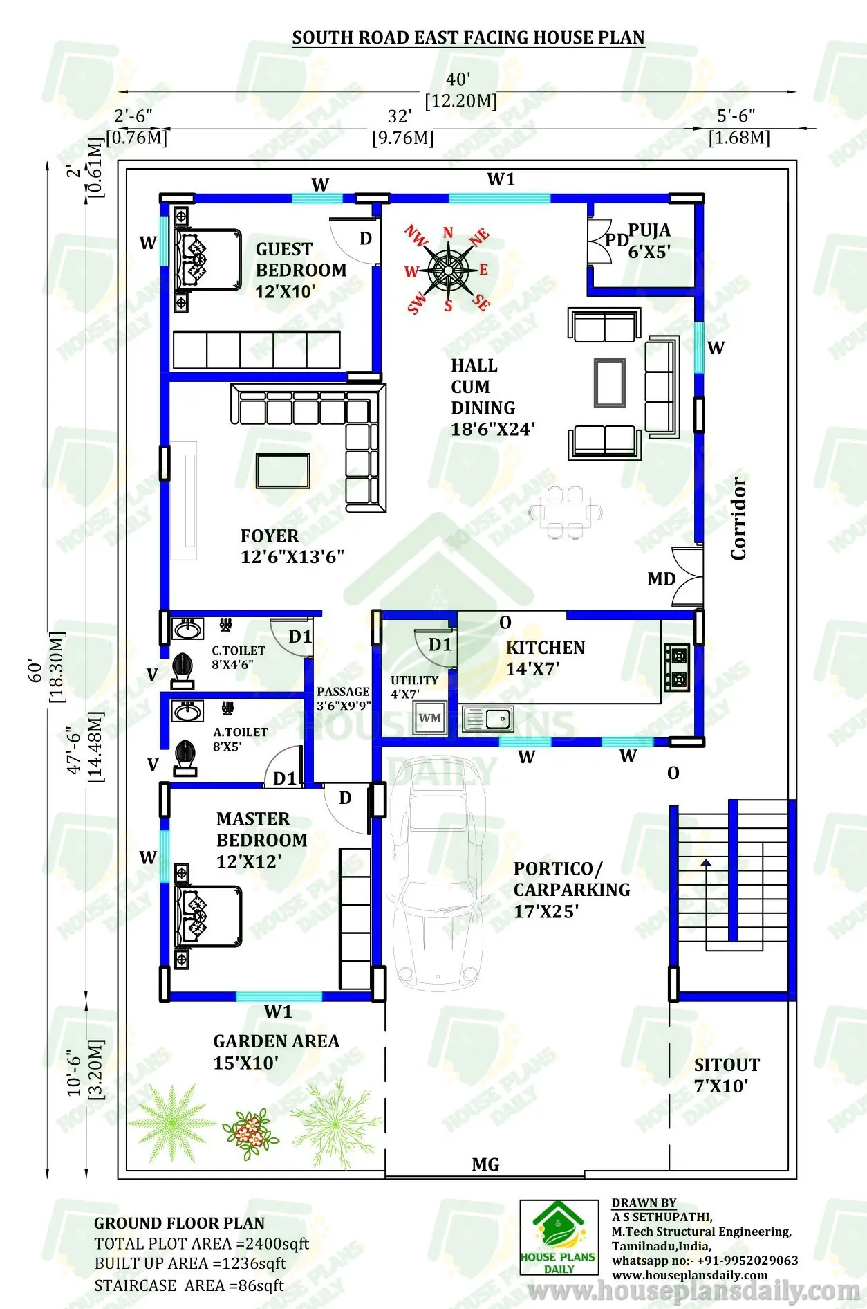 South Road East Facing House Design | High Ceiling House