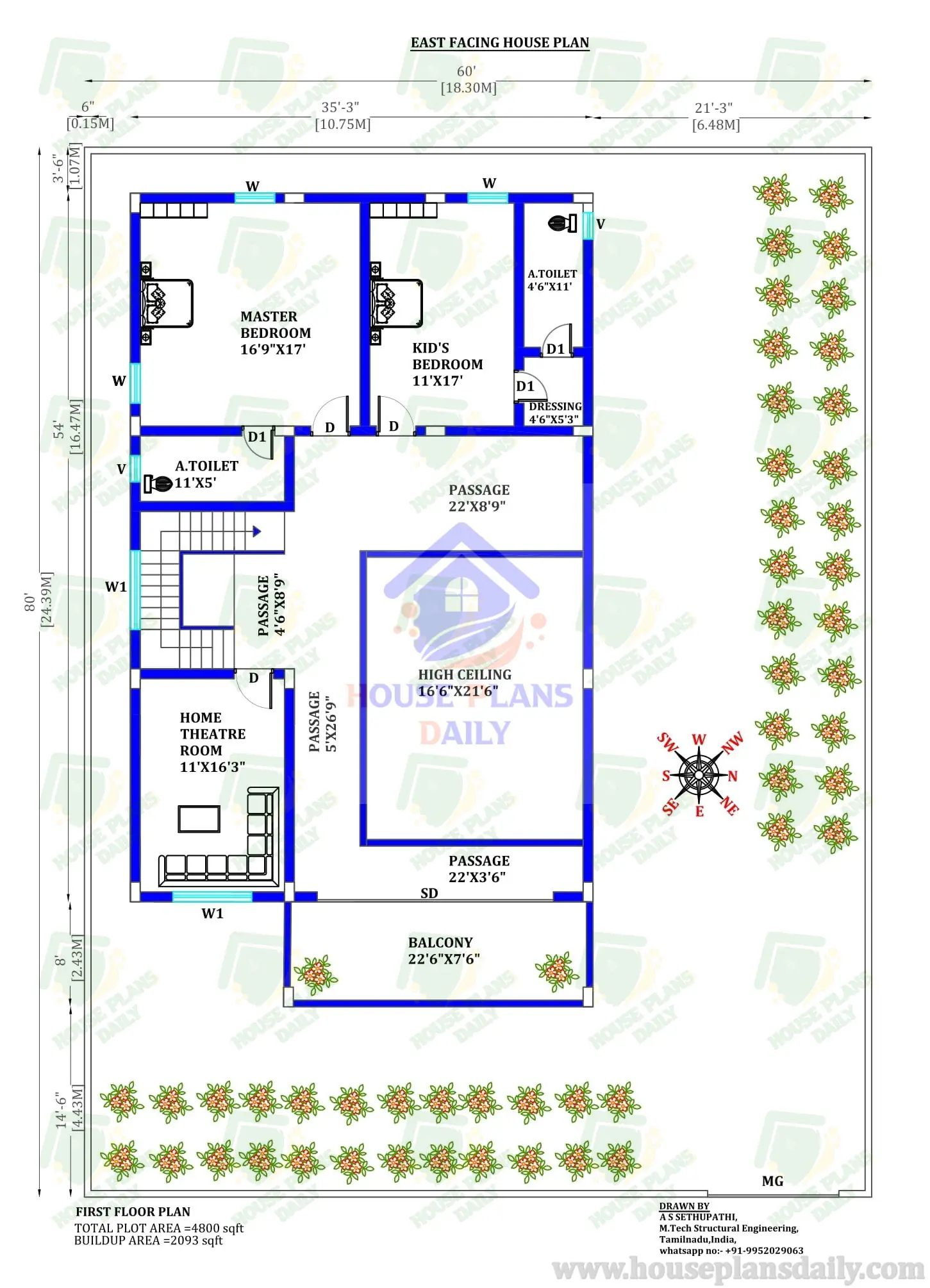 High Ceiling Modern House Design | East Facing Home