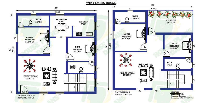 30x30 West Facing House Plan As Per Vastu Shastra