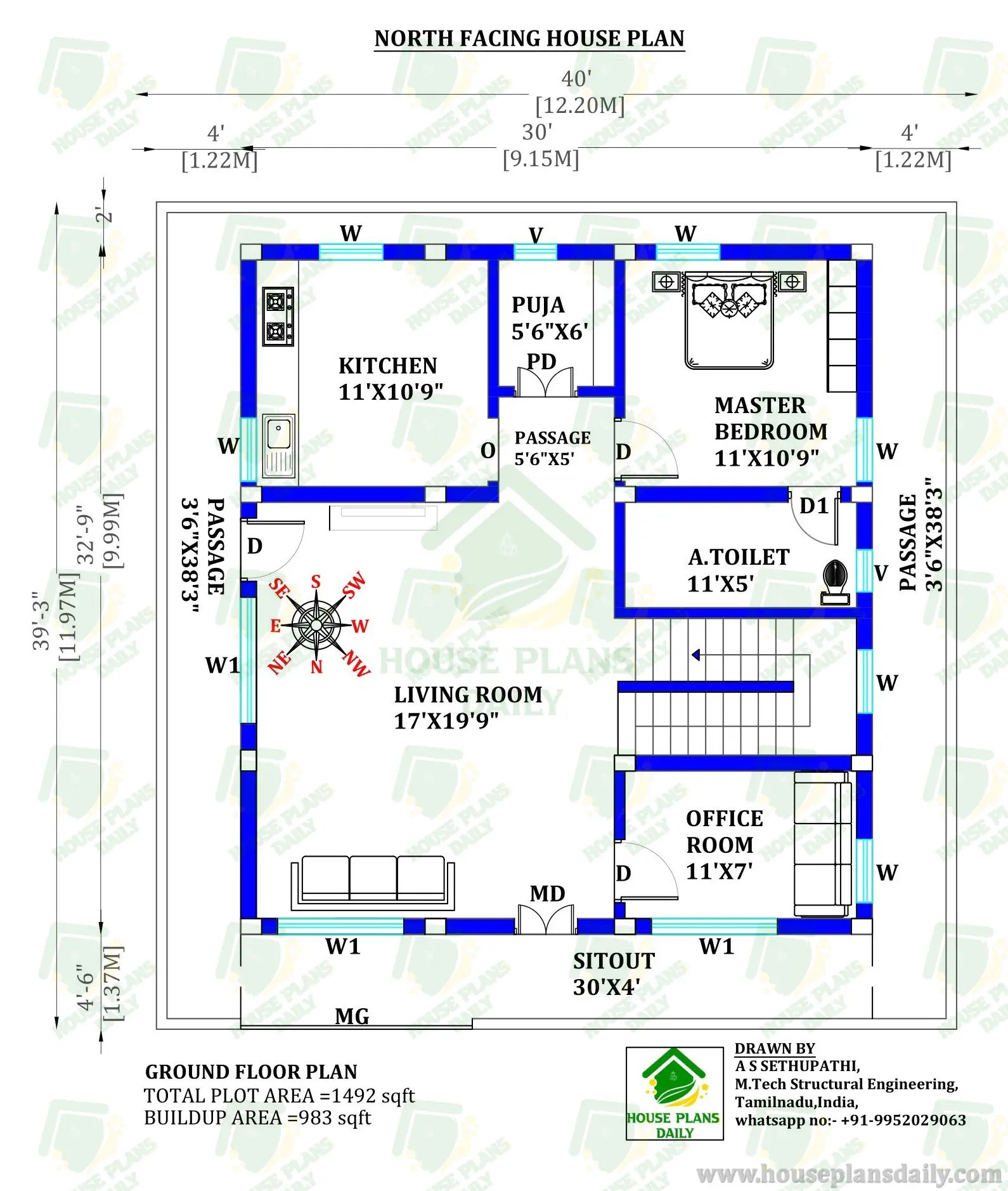 House with Office | House Plan with Office | 3BHK Vastu House Plan