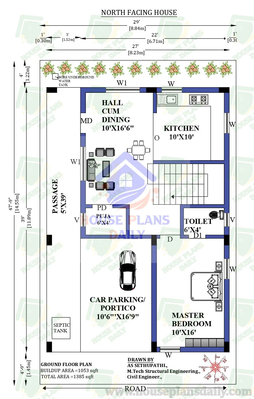 29 x 48 feet G+1 North facing Home Design