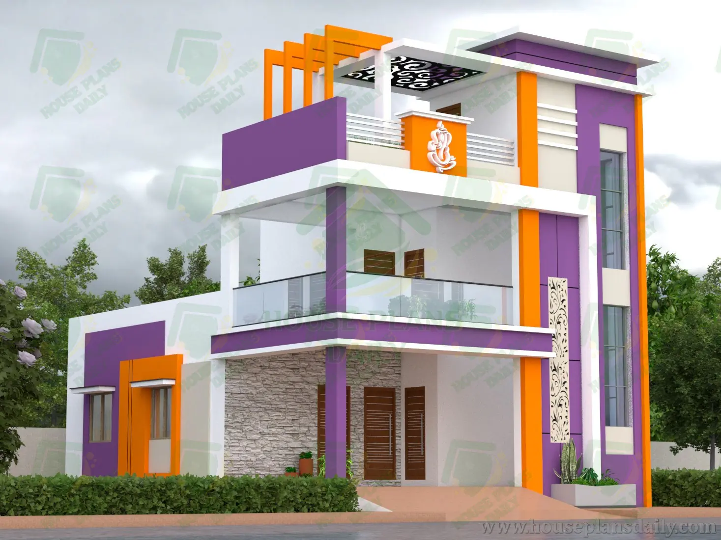 West Facing House Plan with Elevation Design | 2 Bedroom Home Design